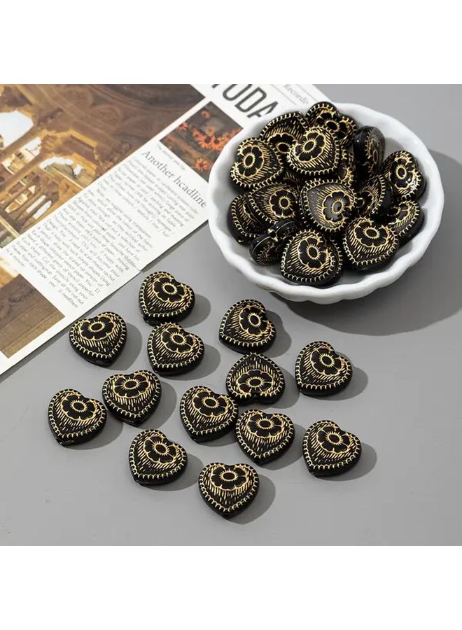 Black Vintage Heart Acrylic Beads For DIY Jewelry Making And Bracelet Design - Image 2